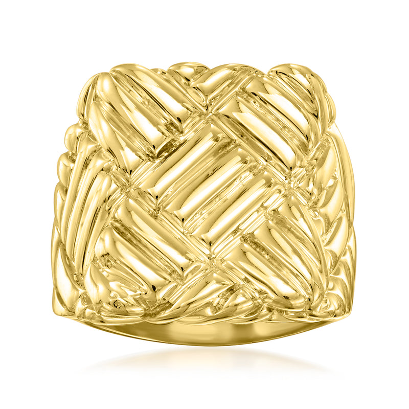 Vintage 14kt yellow gold basketweave ring, chunky textured band