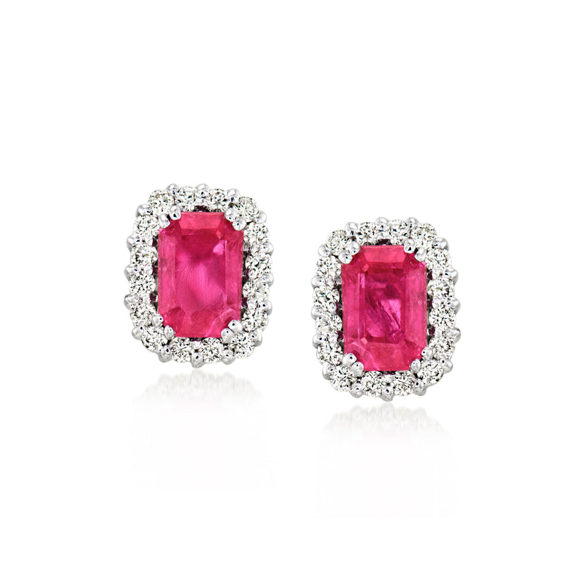 1.40 ct. t.w. Ruby and .32 ct. t.w. Diamond Earrings in 14kt White Gold