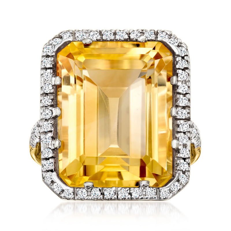 20.00 Carat Citrine Ring with .54 ct. t.w. Diamonds in 14kt Yellow Gold