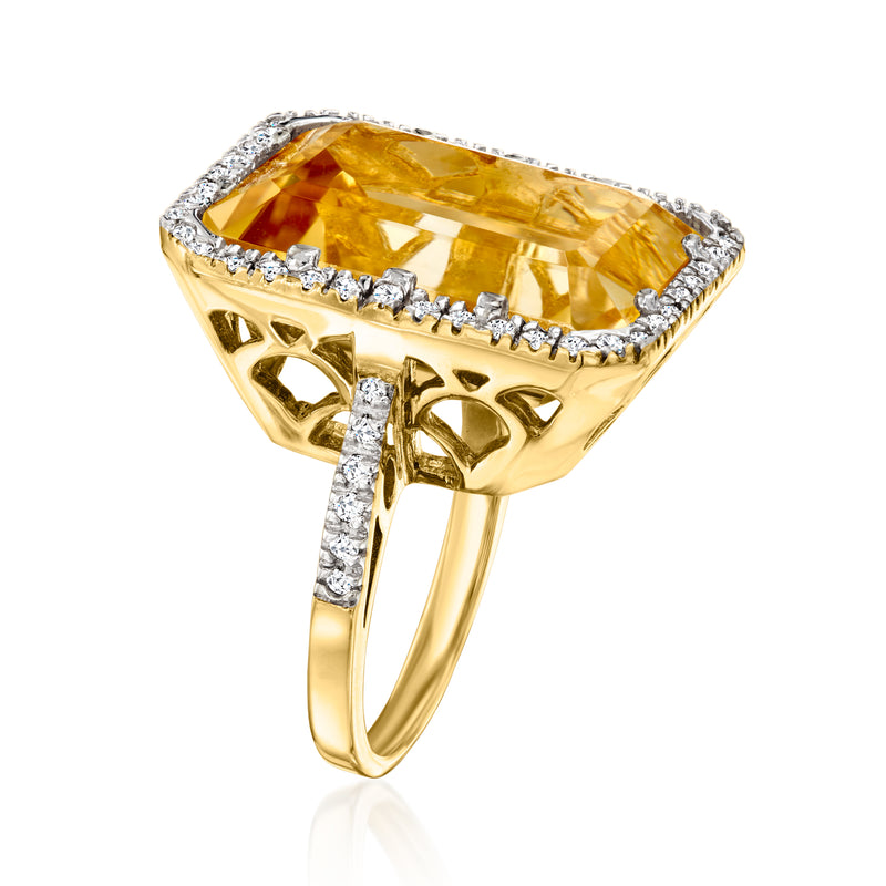20.00 Carat Citrine Ring with .54 ct. t.w. Diamonds in 14kt Yellow Gold