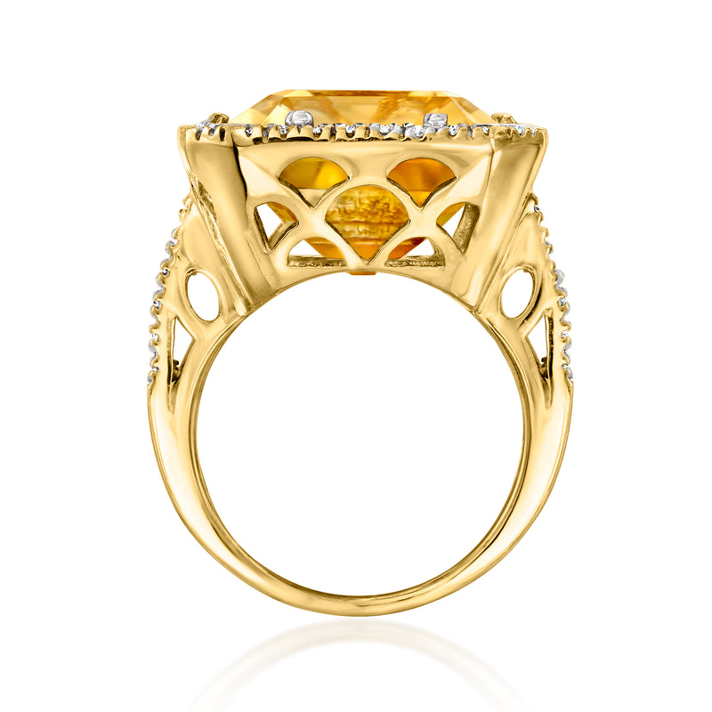 20.00 Carat Citrine Ring with .54 ct. t.w. Diamonds in 14kt Yellow Gold