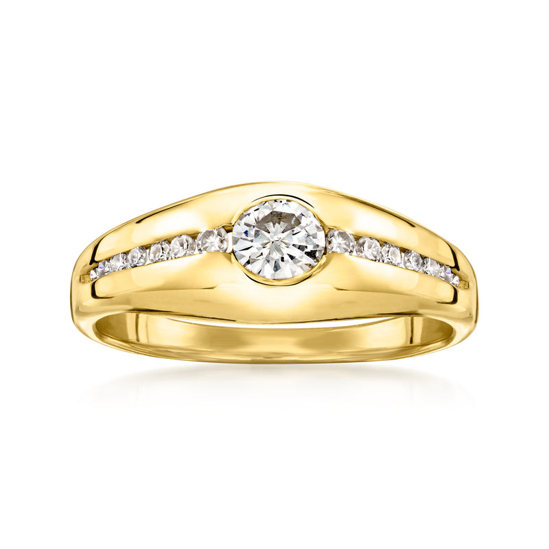 Vintage 18kt yellow gold diamond ring with round center stone and side diamonds