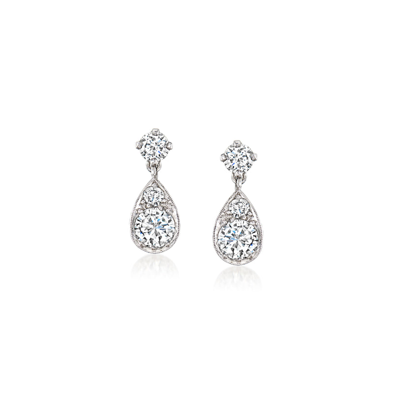 Diamond teardrop drop earrings in platinum