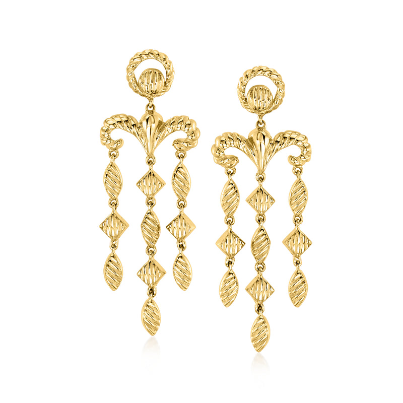Vintage 14kt yellow gold chandelier post earrings with ornate dangling leaf drops