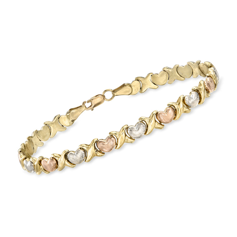 14kt tri-colored gold vintage bracelet with heart and X links