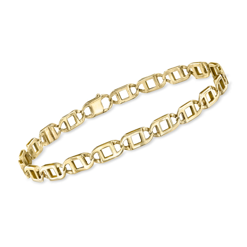 Polished yellow gold mariner-link bracelet with rectangular interlocking links