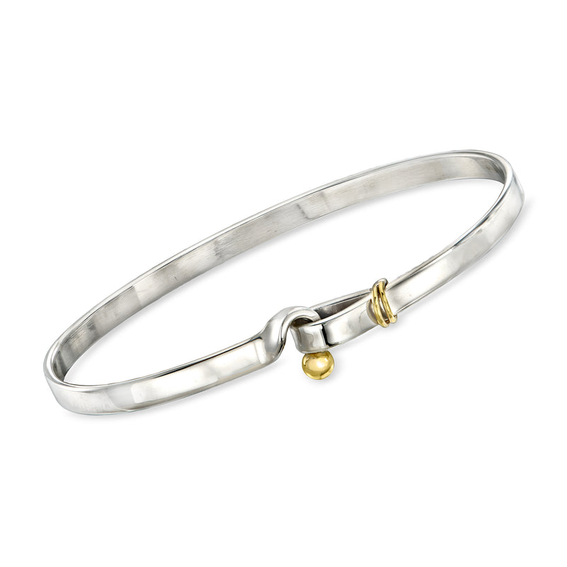 Sterling silver hook bangle bracelet with 18kt yellow gold accent