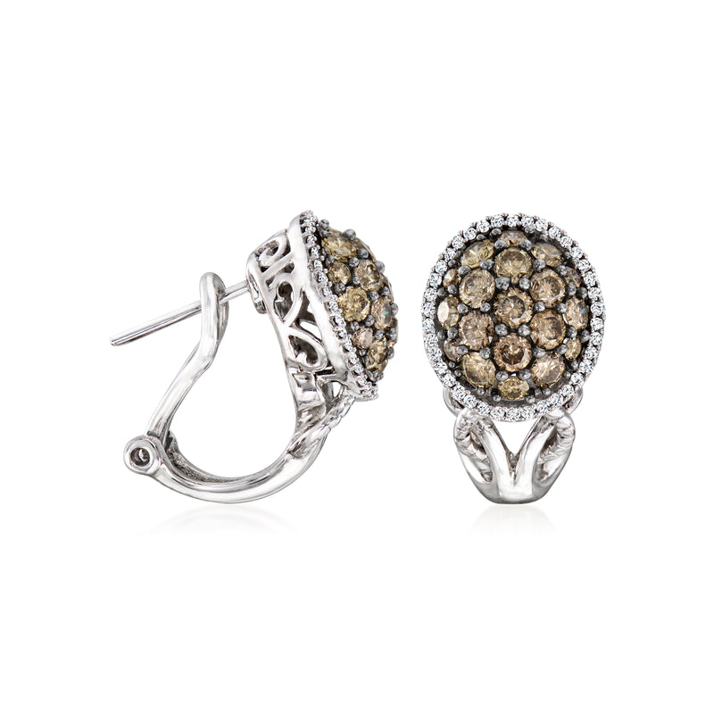 Le Vian oval diamond cluster hoop earrings with lever backs, chocolate and vanilla stones
