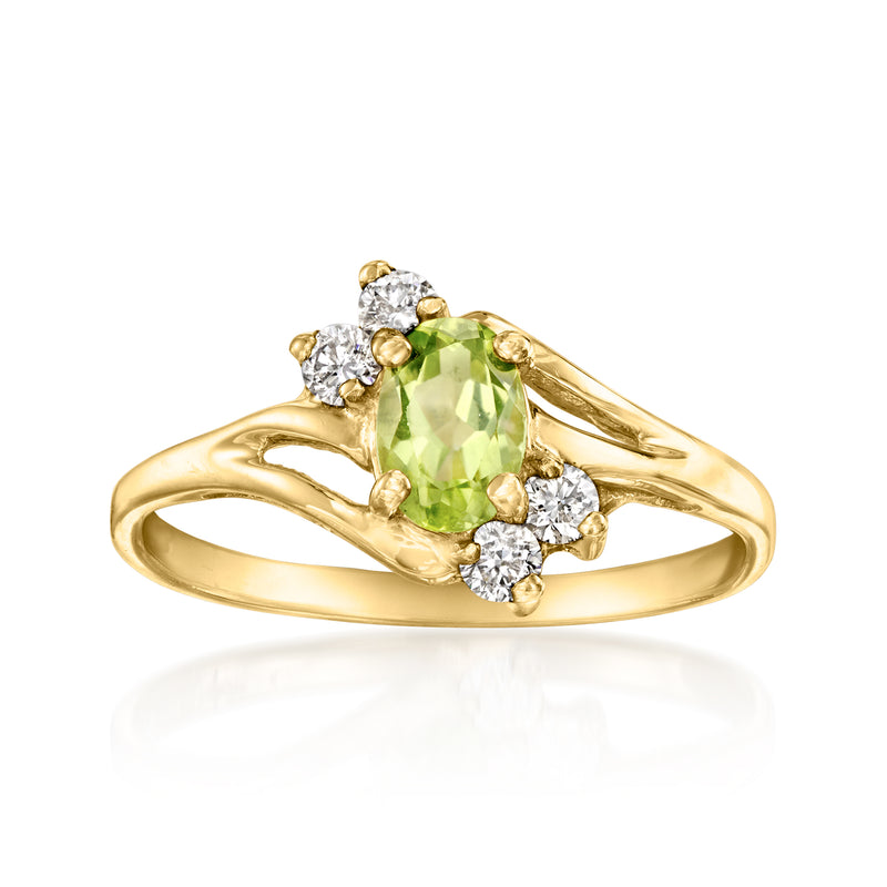 Vintage 10kt yellow gold ring with oval peridot and diamond accents