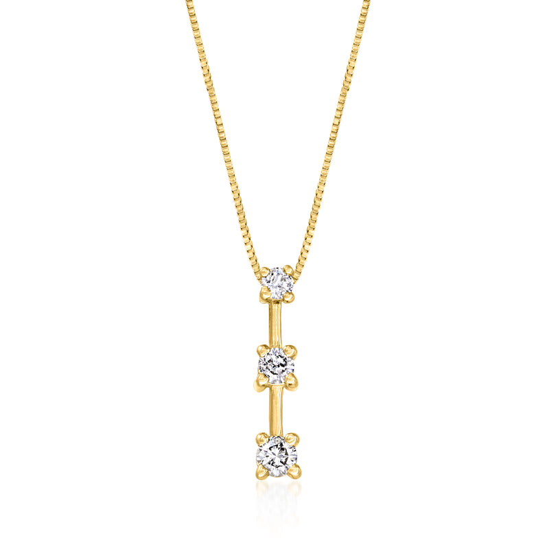 Three-stone diamond pendant necklace in 14kt yellow gold with vertical settings
