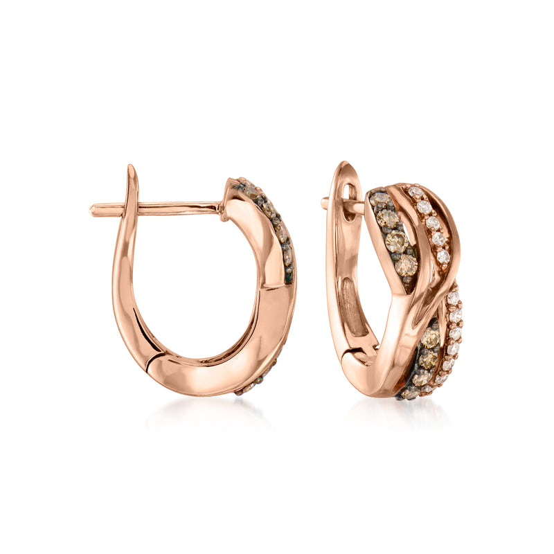 Le Vian wavy hoop earrings in strawberry gold with chocolate and vanilla diamonds