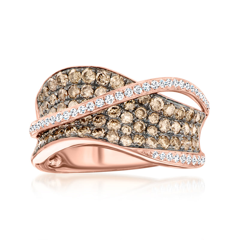 Le Vian Chocolatier wavy diamond ring in rose gold with chocolate and white stones
