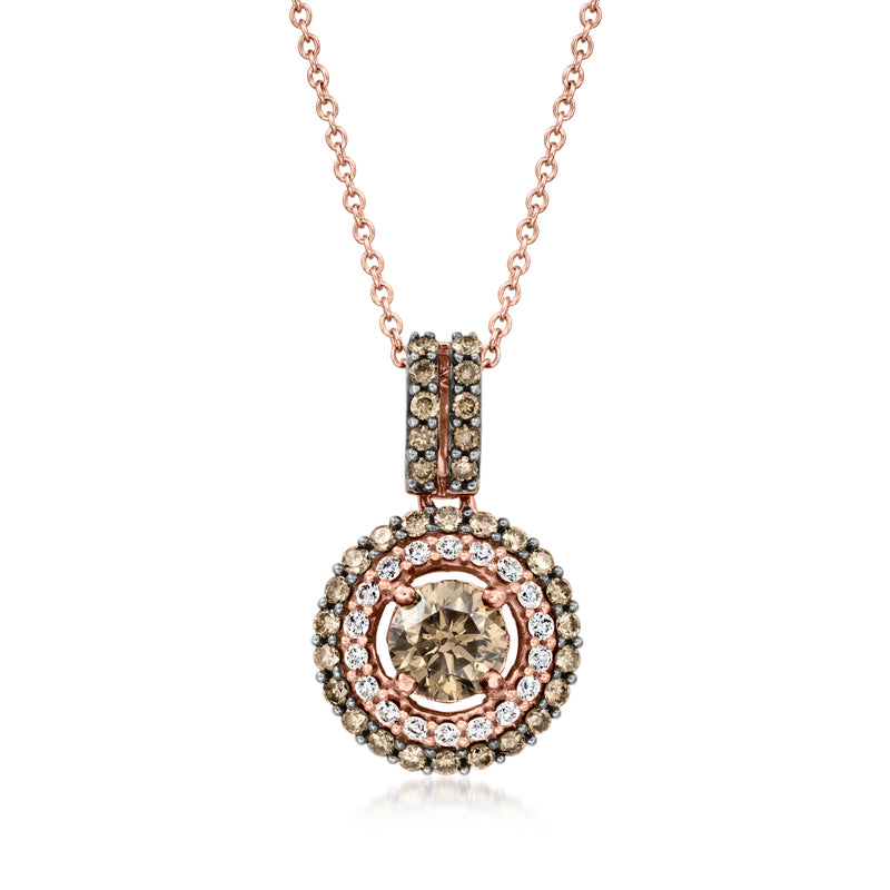Le Vian Chocolatier pendant necklace with round chocolate diamond halo in strawberry gold