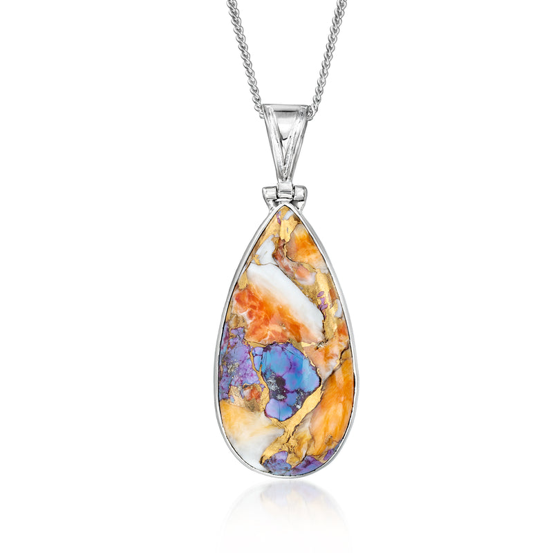 Sterling silver teardrop pendant necklace with multicolor gemstone teardrop pendant