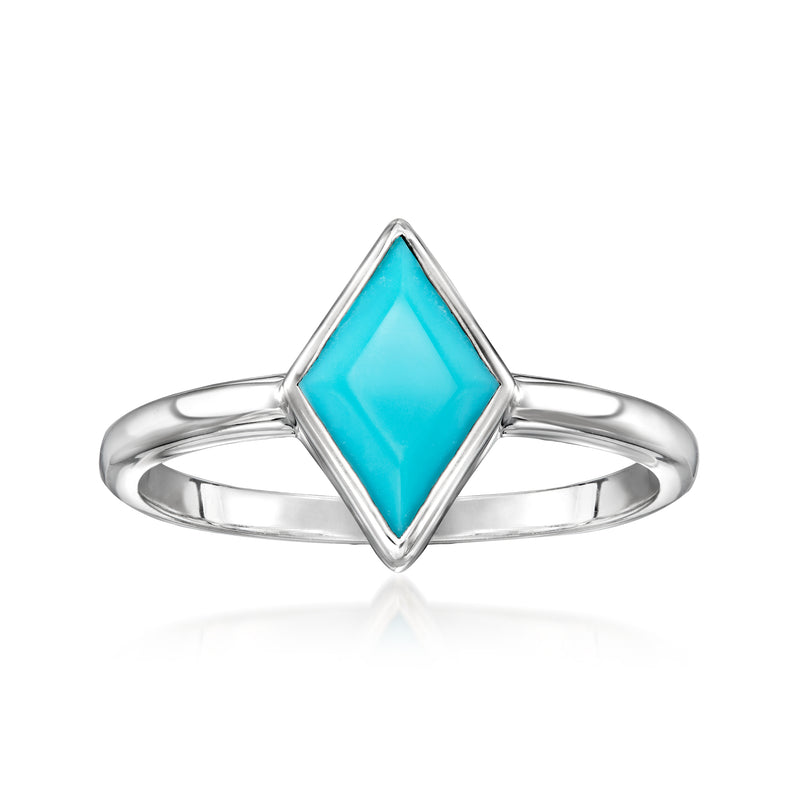 Kite-shaped turquoise stone ring in sterling silver, diamond-cut setting