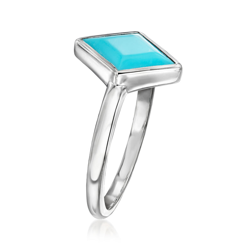 Sterling silver kite-shaped turquoise ring with raised bezel, side view