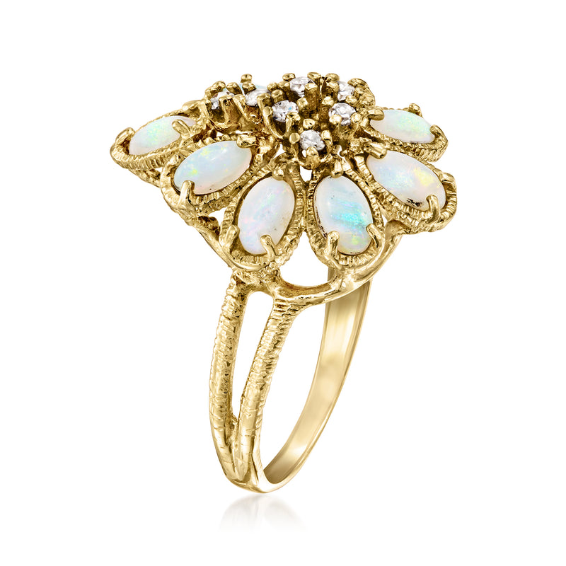 Vintage opal and diamond cluster ring in 14kt yellow gold