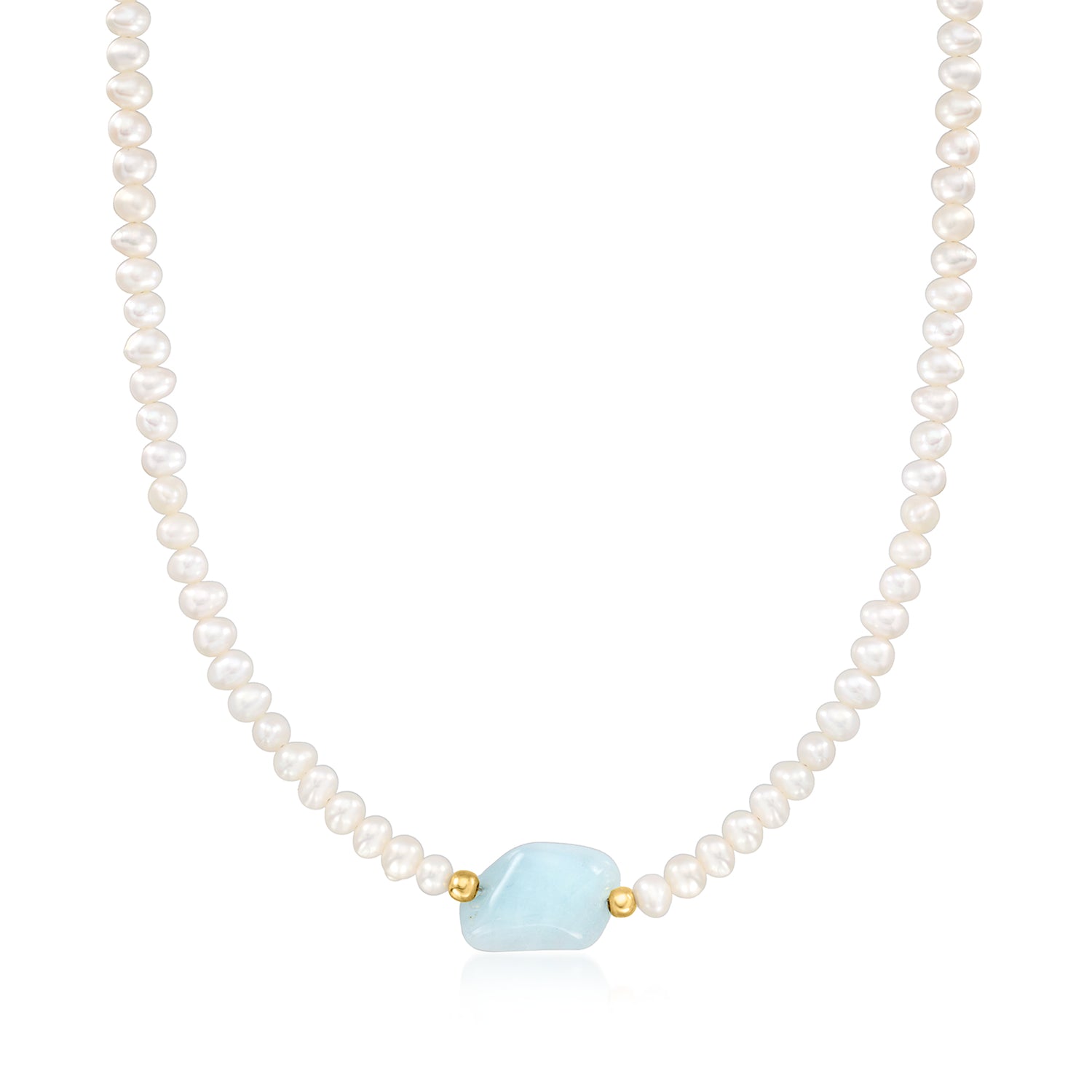 4-5mm Cultured Pearl and 11.00 Carat Milky Aquamarine Necklace with 18kt Gold Over Sterling