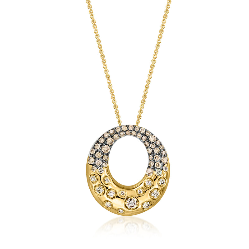 14kt honey gold diamond circle pendant necklace with round pave halos