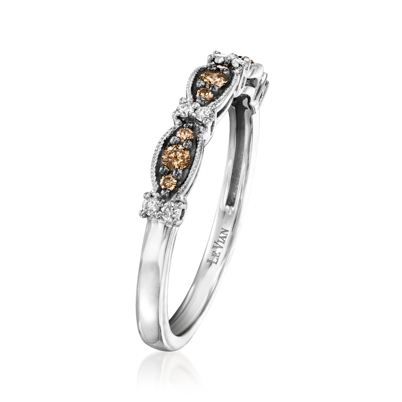 Platinum Le Vian diamond ring with oval chocolate stones and halo accents