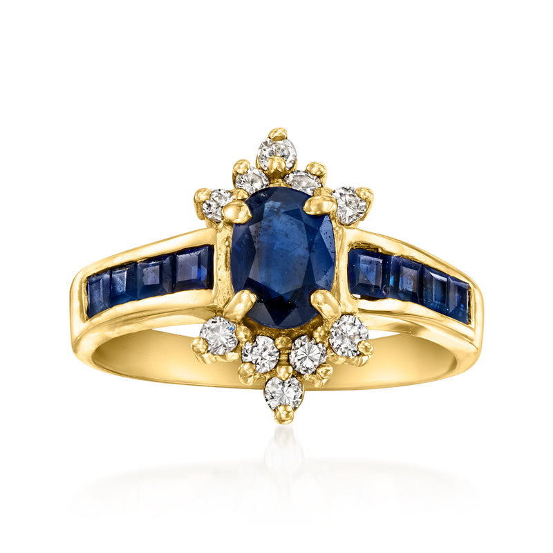 Vintage sapphire and diamond ring in 14kt yellow gold with oval blue center stone