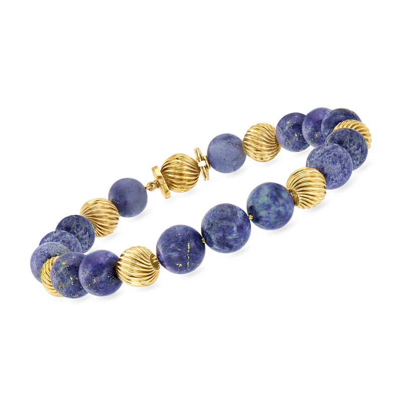 Vintage lapis bead bracelet with 14kt yellow gold ribbed spacers
