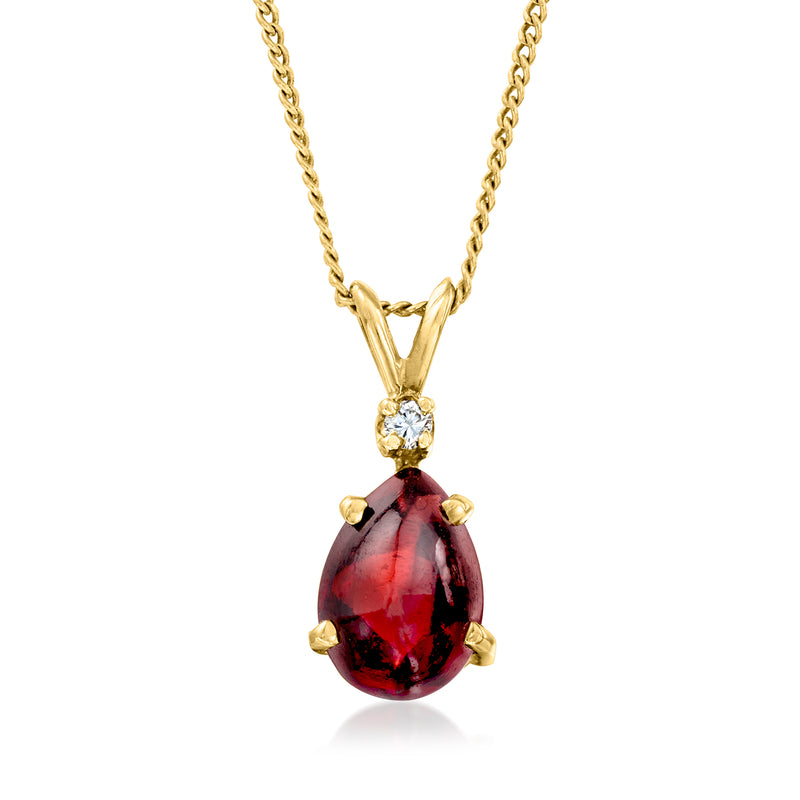 Garnet and diamond pendant necklace in 10kt yellow gold, red pear garnet with diamond top