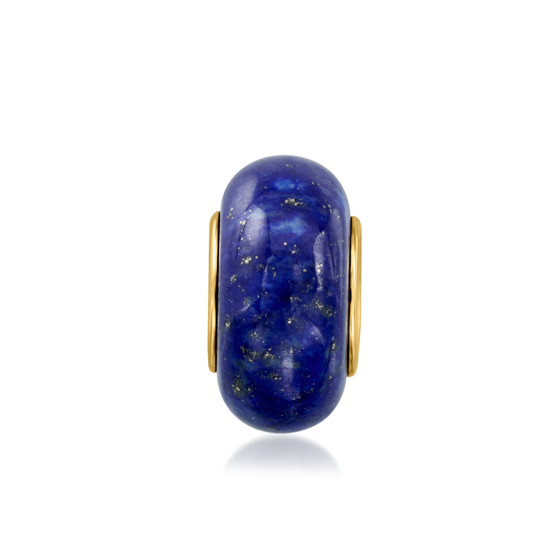 Lapis lazuli charm bead with gold over sterling core, oval with blue speckles
