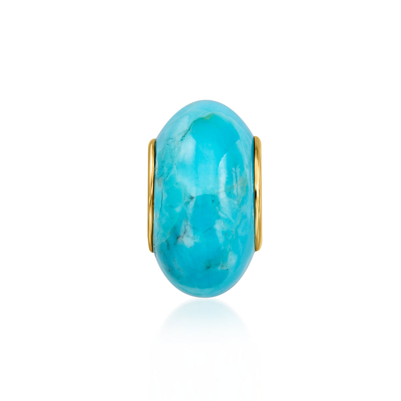 Turquoise oval bead charm with gold-tone frame and open side rims