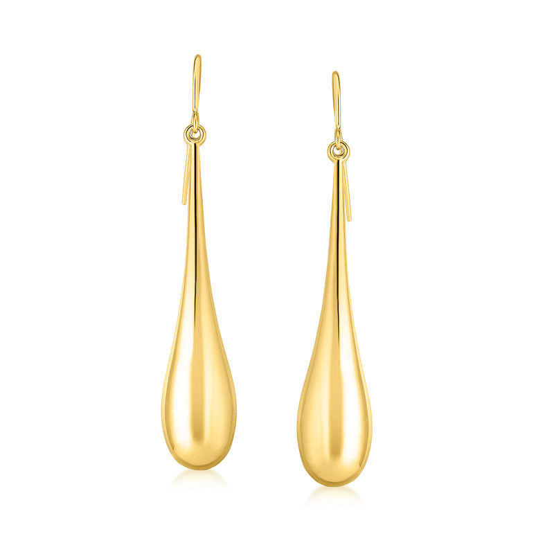10kt yellow gold elongated teardrop earrings with earwire, shiny drop shape