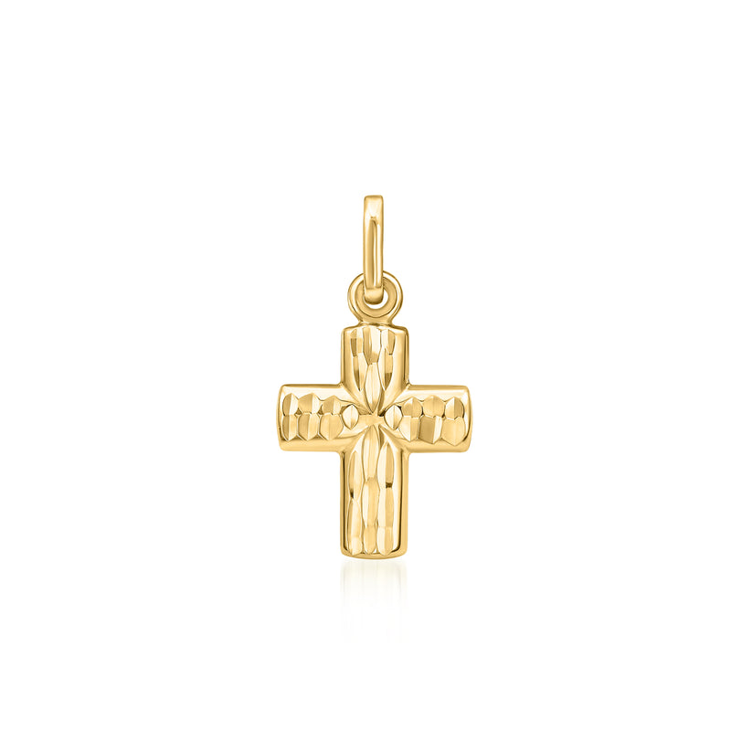 14kt yellow gold reversible cross pendant with diamond-cut and polished finish
