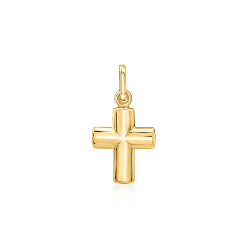 14kt yellow gold cross pendant with polished front and diamond-cut detailing
