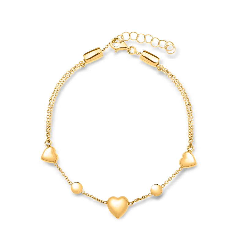14kt yellow gold heart and bead adjustable bracelet/anklet with clasp, linked chain