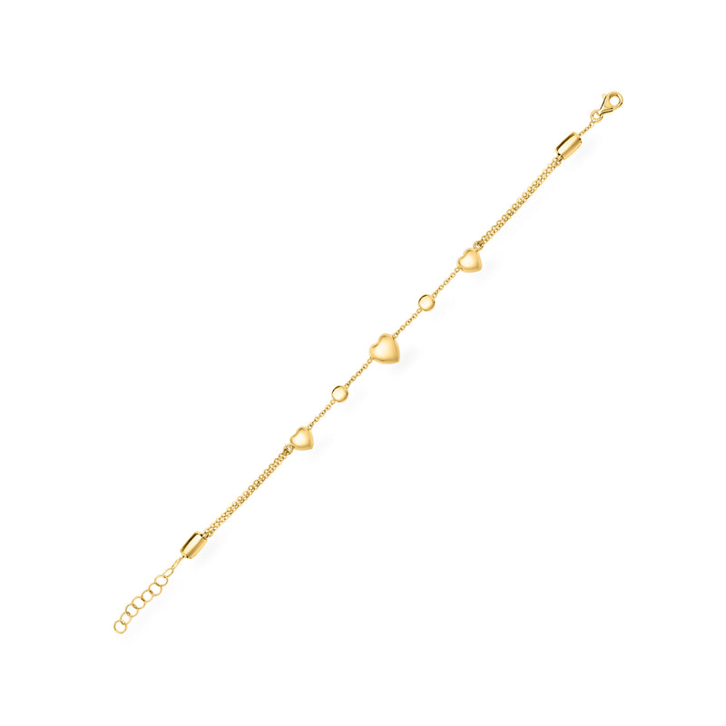 14kt yellow gold heart and bead adjustable chain bracelet/anklet with small clasp end