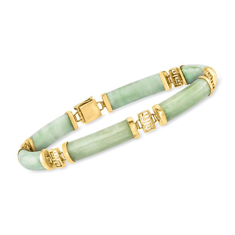 Vintage jade link bracelet in 14kt yellow gold with rectangular jade bars and box clasps