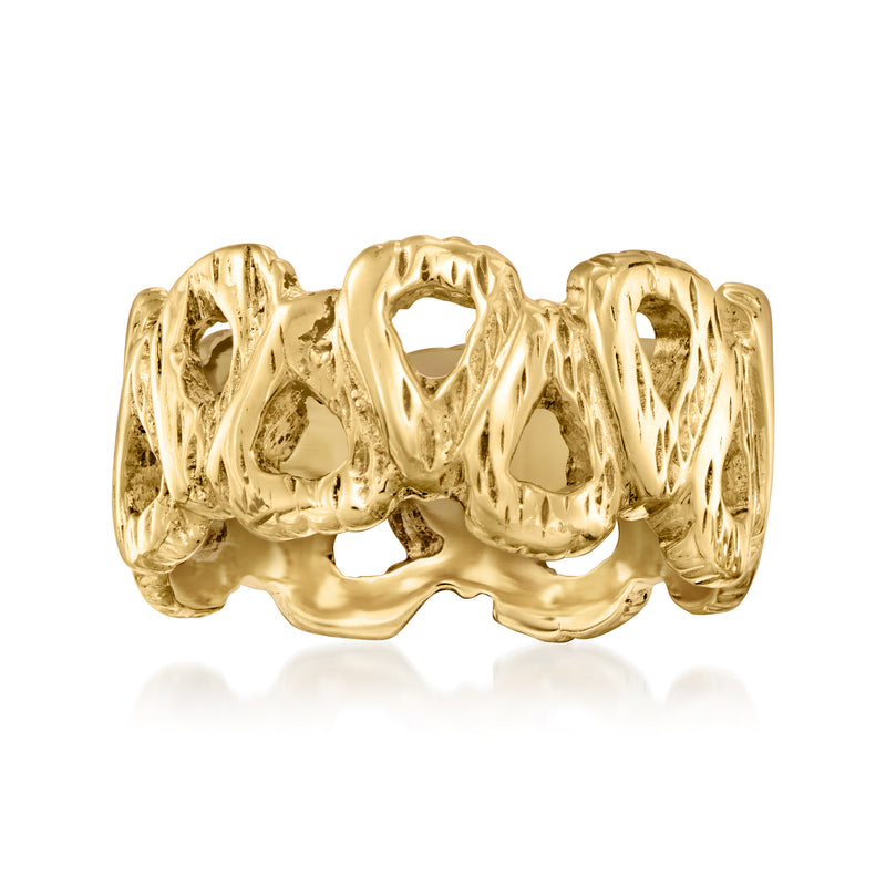 14kt yellow gold loop ring with openwork textured links