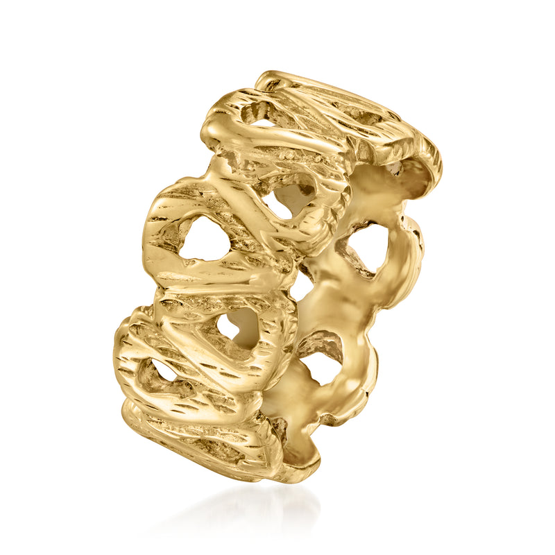 14kt yellow gold openwork loop ring with sculpted textured design