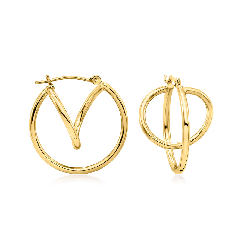 Vintage 14kt yellow gold double-hoop earrings with hinged V-shaped inner hoops