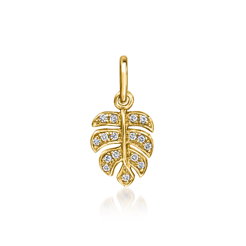 14kt yellow gold leaf charm pendant with round lab-grown diamond accents