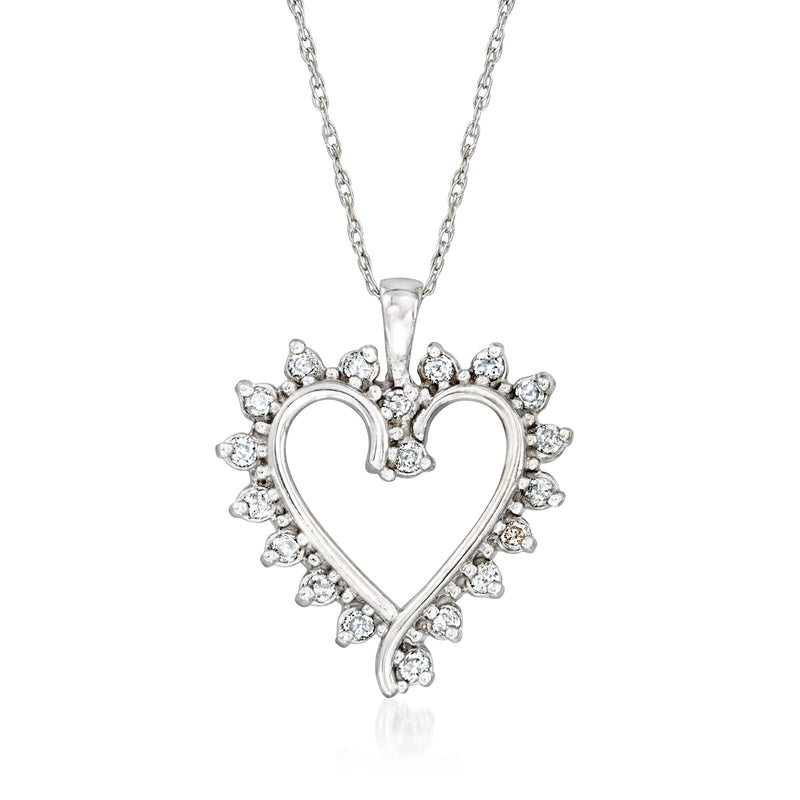 Diamond heart pendant necklace in white gold with pavé accents