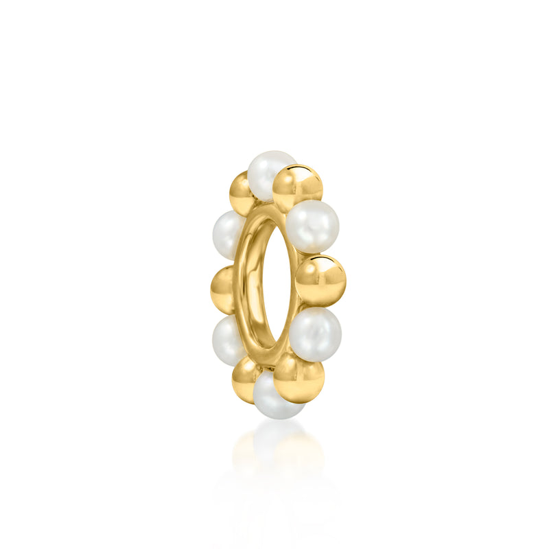 Gold over sterling pearl bead charm with stacked white pearls and open loop center