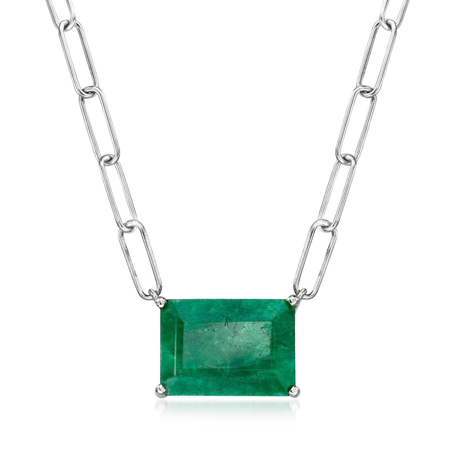 7.50 Carat Emerald Paper Clip Link Necklace in Sterling Silver