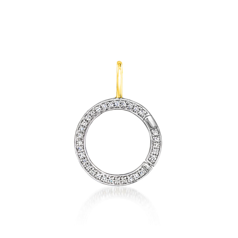 14kt yellow gold circle charm holder pendant with diamond-studded bezel and bail