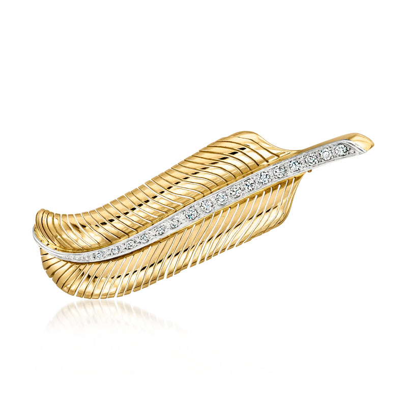 Vintage diamond feather pin in platinum and yellow gold