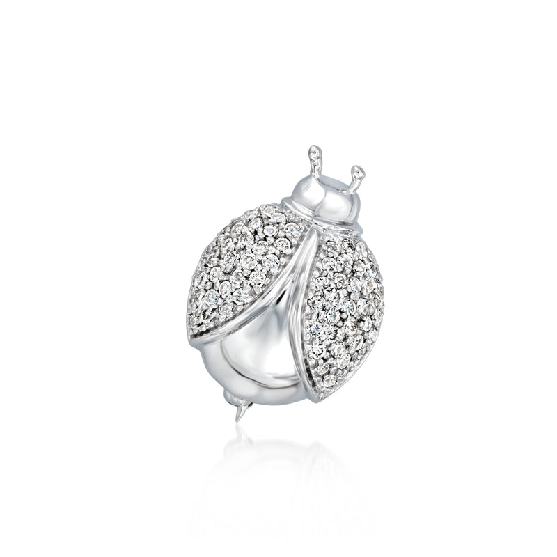 Diamond ladybug pin in 18kt white gold with pavé-set stones
