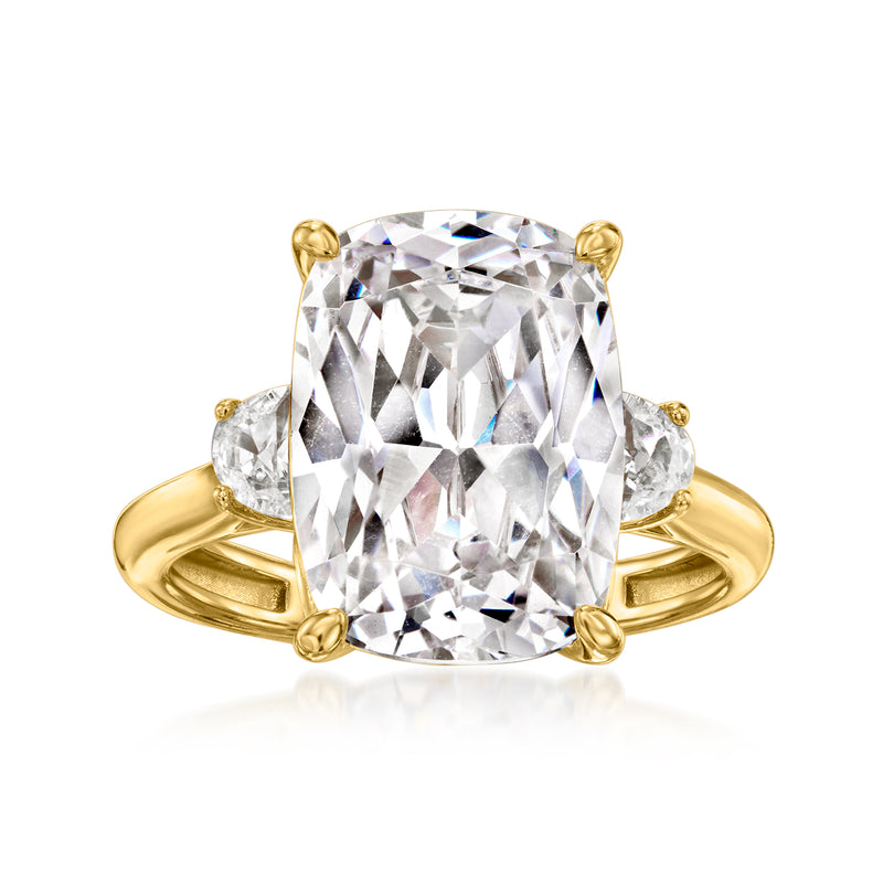 Gold over sterling CZ ring with cushion-cut clear stone and small side stones