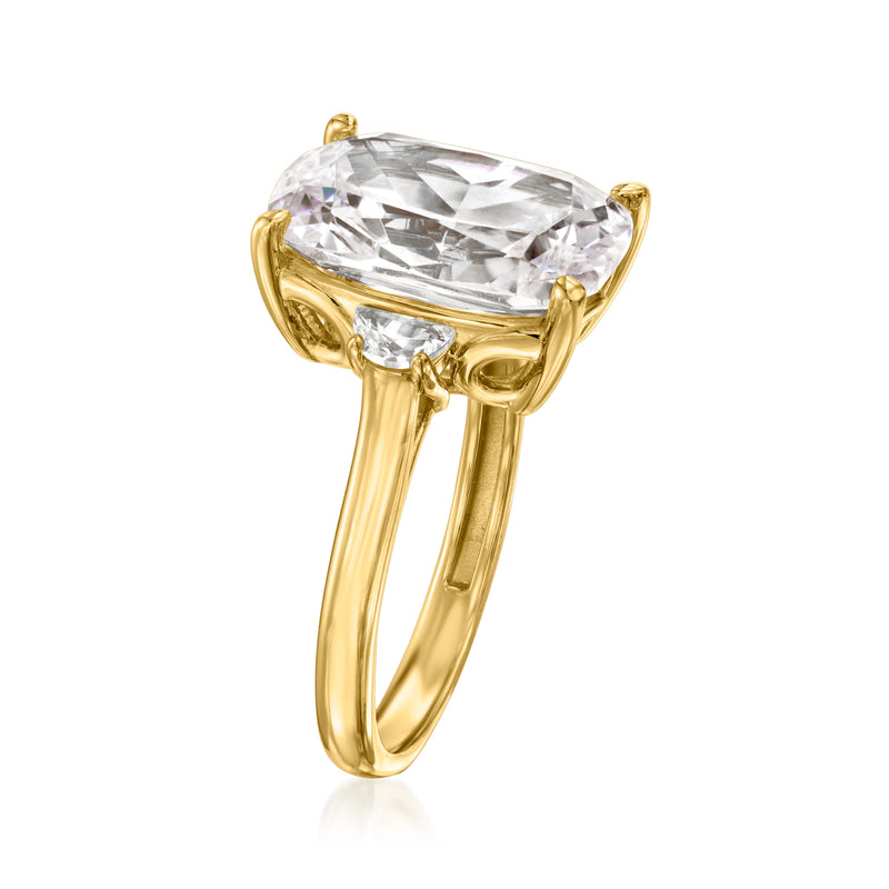 Gold over sterling CZ ring with cushion-cut clear center stone in prong setting