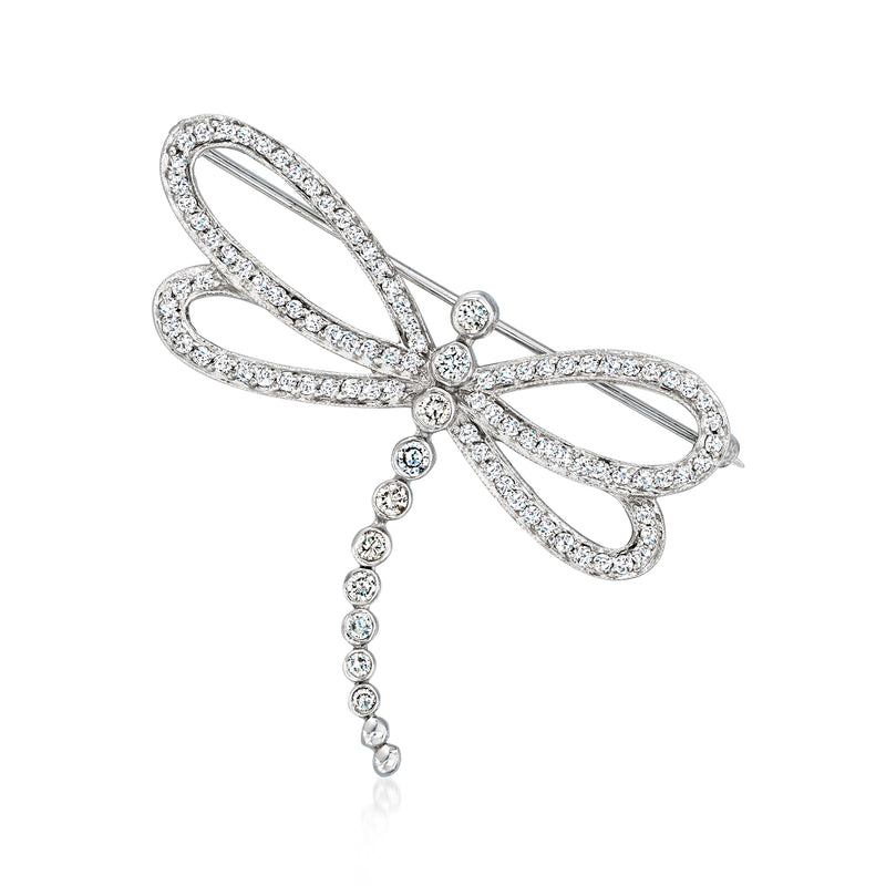Vintage diamond dragonfly pin with three oval diamond wings, 18kt white gold setting