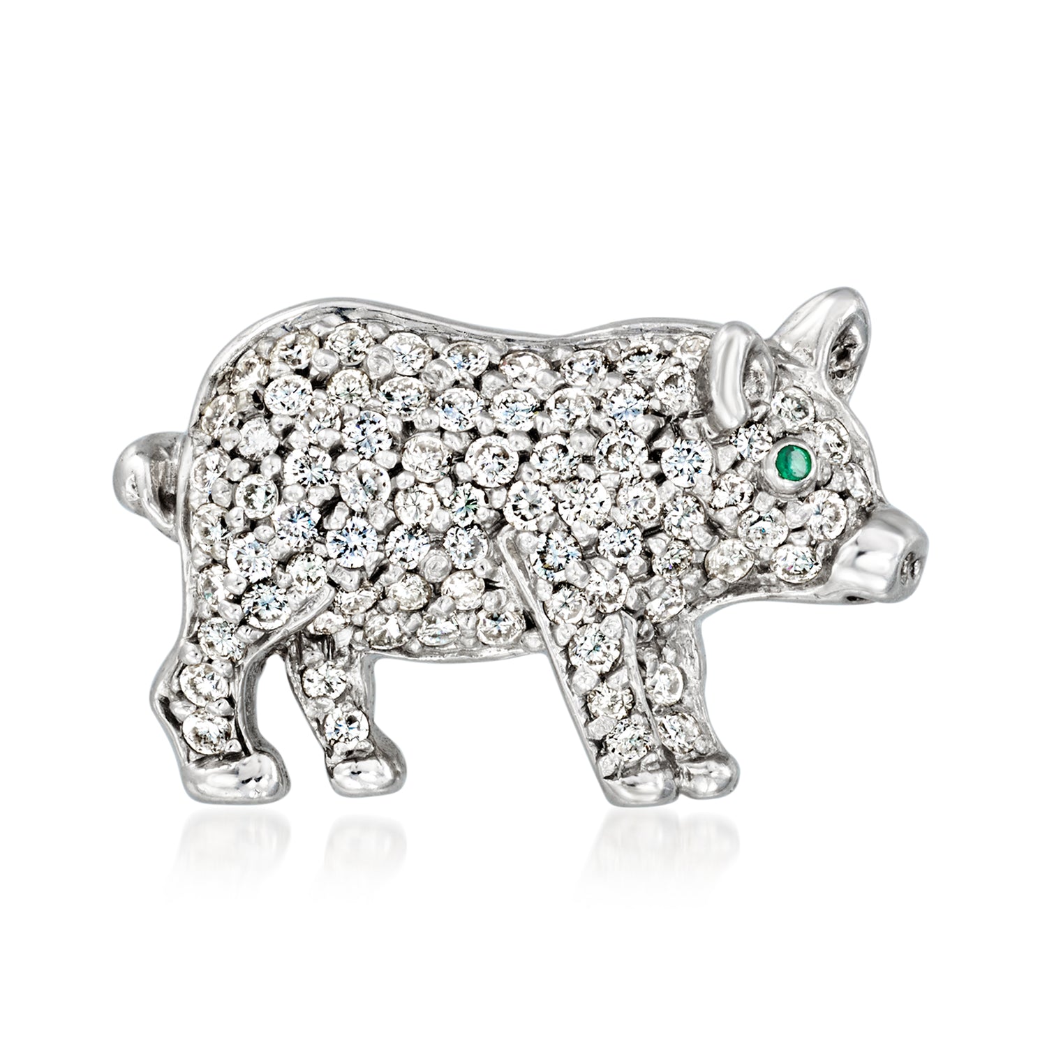 C. 1990 Vintage 1.10 ct. t.w. Diamond Pig Pin with Single Emerald in 18kt White Gold