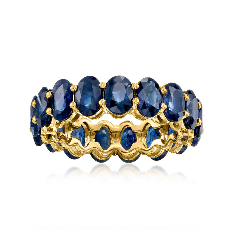 18kt yellow gold sapphire eternity band with oval blue stones in bezel settings